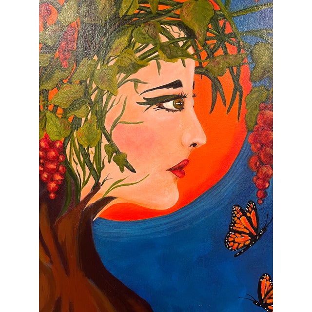1990s– Woman With Grapes & Butterflies – Original Figurative Artwork For Sale - Image 9 of 12