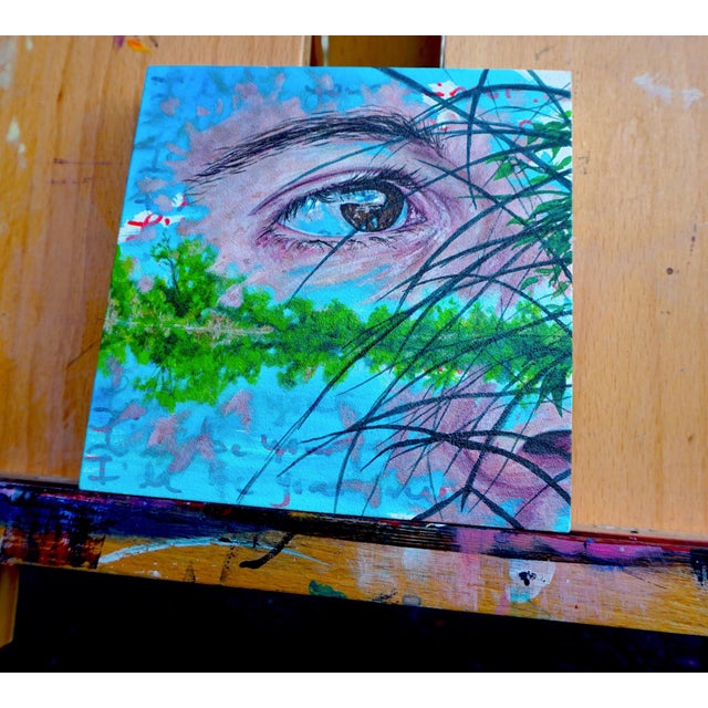 Contemporary I'll Be Your Mirror-Logan-7 Lakes, France by Amanda Seckington | Acrylic on panel Eye reflection in water with greenery. For Sale - Image 3 of 4