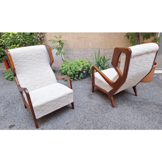 Armchairs Wooden Ears Model in White Boucle by Gio Ponti for Manifattura Artigianale Italiana, 1990s, Set of 2 For Sale - Image 6 of 14