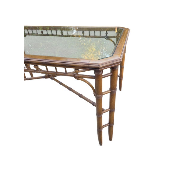 Hollywood Regency Petite Thomasville Vintage Faux Bamboo Glass Top Dining Table Hollywood Regency For Sale - Image 3 of 18