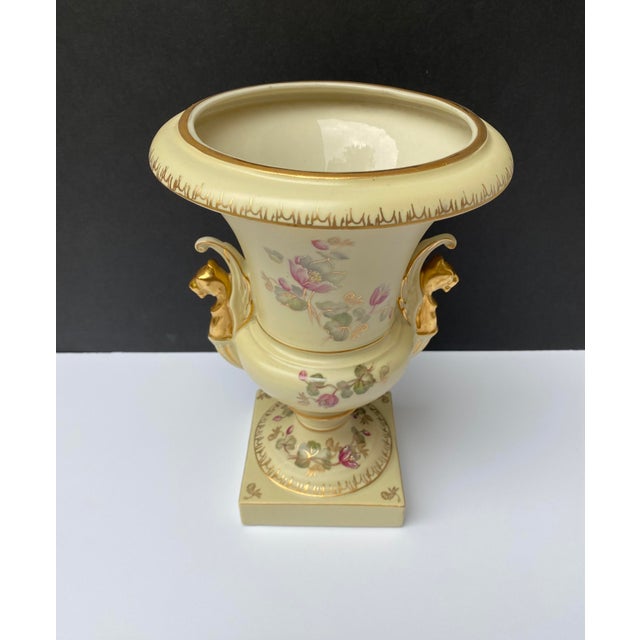 Cream Vintage Victorian Style Floral and Gilt Griffin Handled Porcelain Urn For Sale - Image 8 of 13