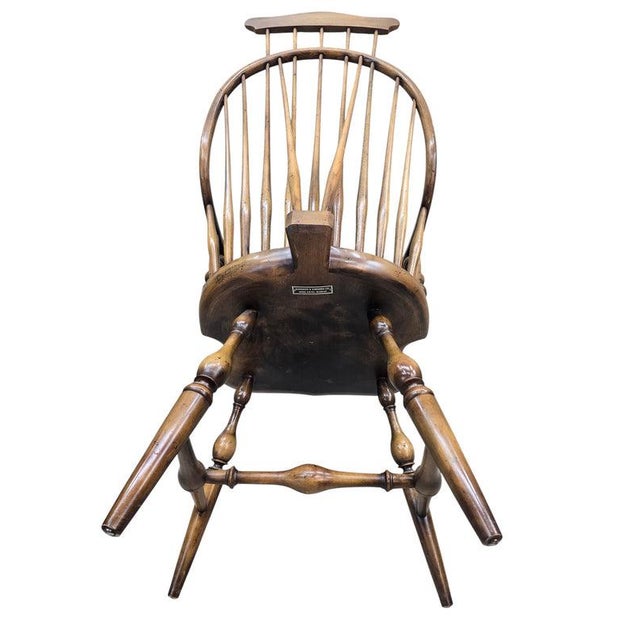 Early 20th Century Antique Windsor Bow Back Spindle Armchairs - Pair For Sale - Image 5 of 8