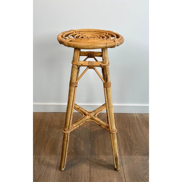 Set of 4 rattan stools. French. Circa 1970 For Sale - Image 4 of 12