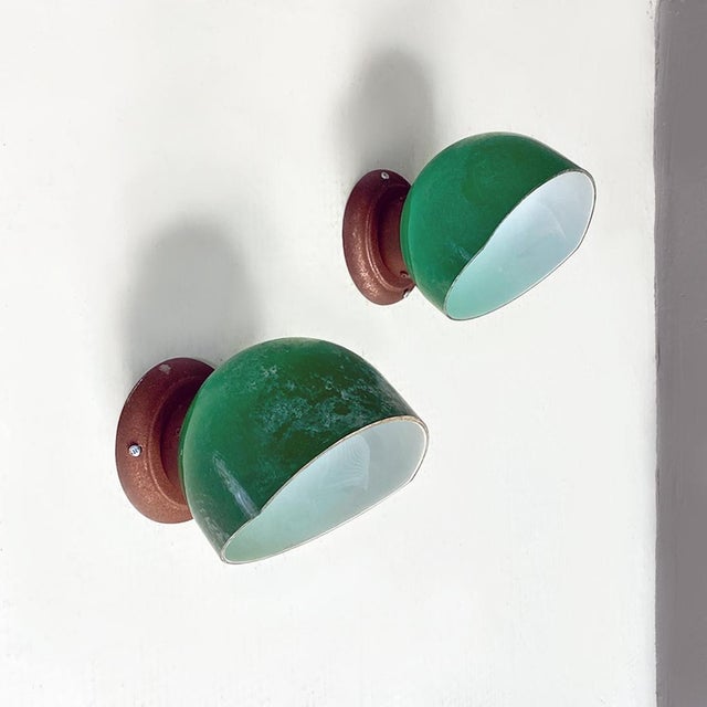 Italian Green and White Glass & Sheet Metal Wall Light, 1930s, Set of 3 For Sale - Image 13 of 16