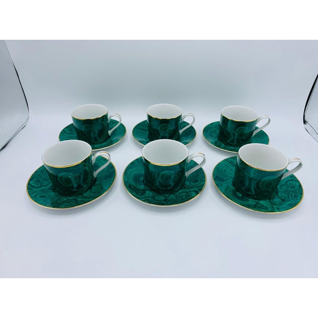 1970s Neiman Marcus Malachite Porcelain Tea or Coffee Cups and Saucers Service for 6 Chairish