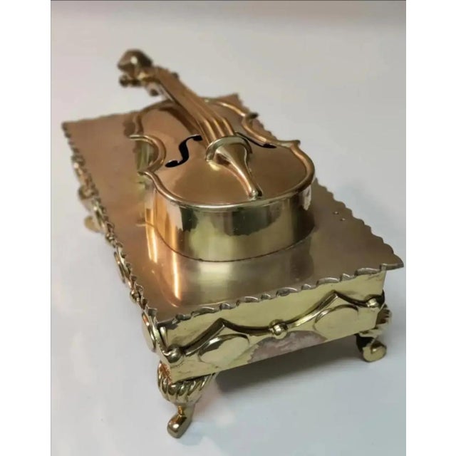 Metal Vintage Large Brass Hinged Violin Storage Box For Sale - Image 7 of 12