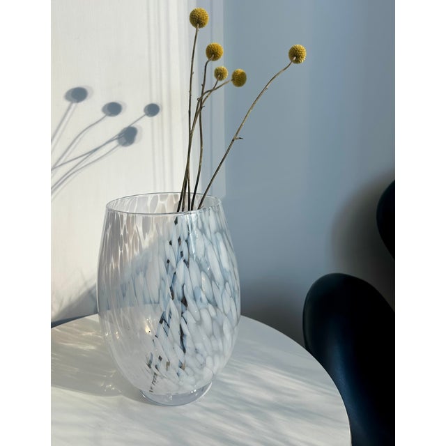 Glass Cenedese Murano Italian White Speckled Murano Glass Vase Mid Century Modern For Sale - Image 7 of 10