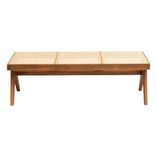057 Civil Bench in Wood and Woven Viennese Cane by Pierre Jeanneret for Cassina For Sale