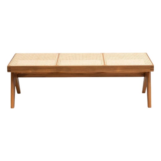 057 Civil Bench in Wood and Woven Viennese Cane by Pierre Jeanneret for Cassina For Sale