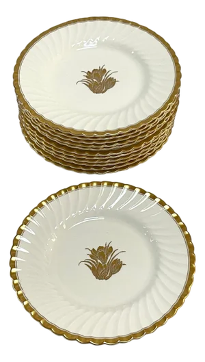 Set of 12 Mintons ‚ Gold Crocus‚ Luncheon Plates, 9", England, Circa 1920s