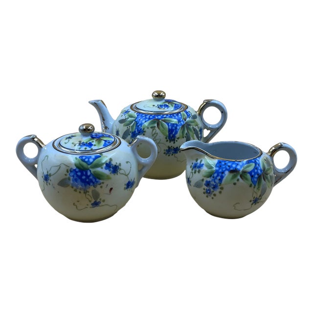 Vintage Nippon Floral Asian Ceramic Tea Set- 3 Pieces For Sale