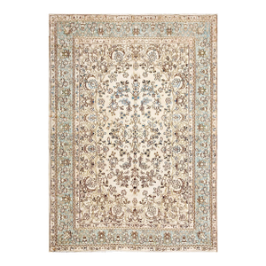 1950s Ivory Medallion Antique Persian Kerman Rug 6'8" X 9'8" Handknotted Wool Carpet