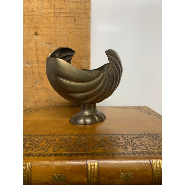 Vintage Hollywood Regency Style Brass Nautilus Shell Footed Planter For Sale - Image 4 of 4