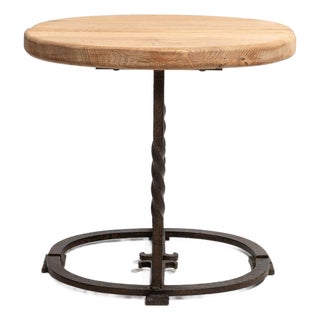 1970s Pair Of Oak Side Tables with Iron Base For Sale