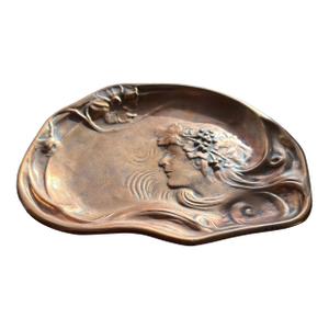 Late 19th Century Art Nouveau Copper Card Tray With Woman