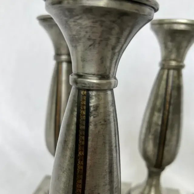 1990s Italian Hand-Molded Pewter Candle Sticks - Set of 5 For Sale - Image 4 of 11