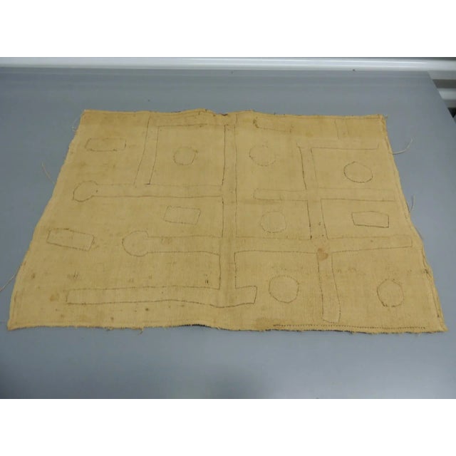 Vintage Tan and Black Raffia Woven Kuba African Textile #4 Size: 18”H x 26.5”W