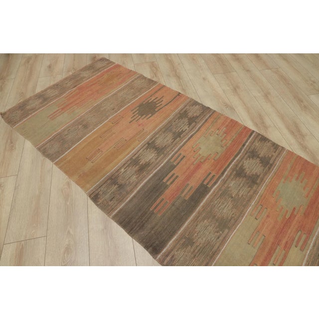 1950s Turkish Very Old Pale Color Hand Knotted Kilim Runner Rug For Sale In Sacramento - Image 6 of 13