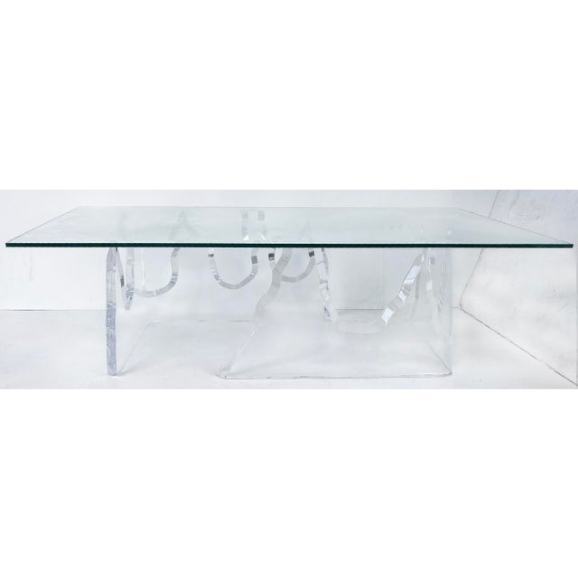 Vintage Lion in Frost Lucite Coffee Table W/ Glass Top