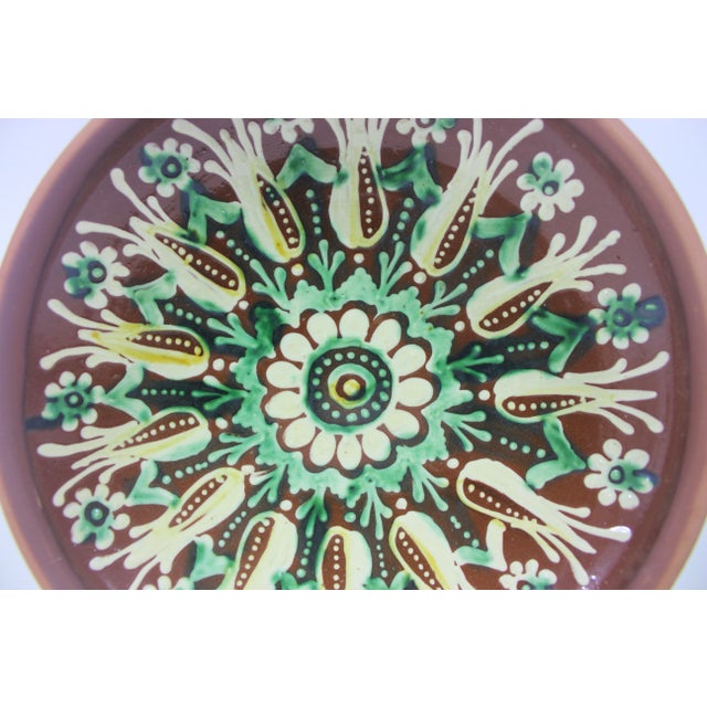 Sculpture Materials Vintage Signed Hand Painted Clay Hanging Plate or Bowl Folk Art For Sale - Image 7 of 9