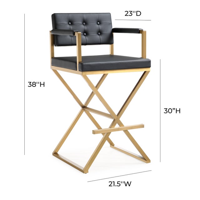Black Director Black Vegan Leather & Gold Steel Bar Stool For Sale - Image 8 of 10