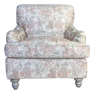 Lounge Chair by Hickory Craft Chair With Orange and Creme Color Damask Fabric