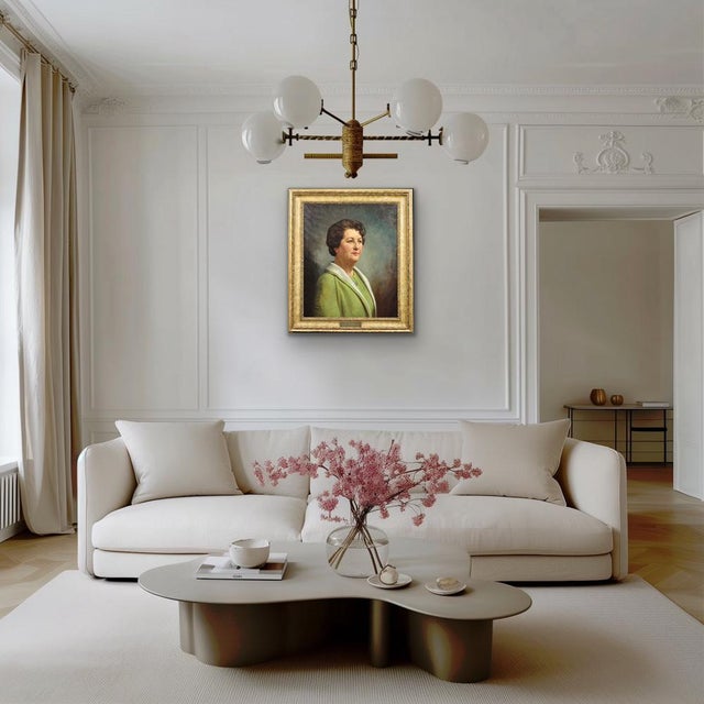 Howard Barron, Katherine Merry Nee Horstmann, Director of Horstmann Gear Company, 1946, Oil on Canvas For Sale - Image 15 of 18