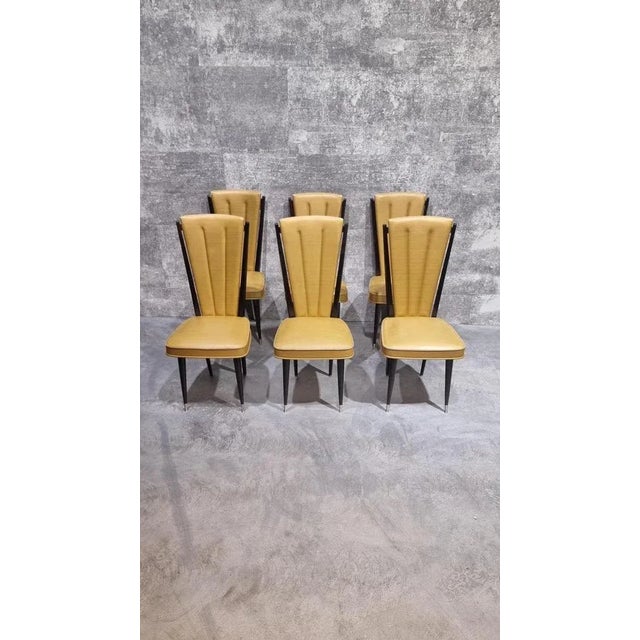 Mid-Century Modern Mid-Century Dining Chairs in Gold Vinyl & Macassar by N.F.Ameublement, 1950s, Set of 6 For Sale - Image 3 of 12