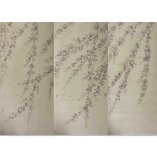 Hand Painted Chinoiserie Floral Branch Wallpaper Mural With Elegant Botanical Design For Sale