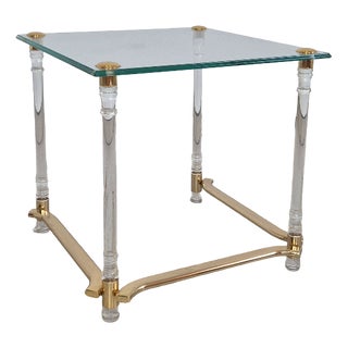 Hollywood Regency French Side Table in Acrylic, Brass and Glass, 1970s For Sale
