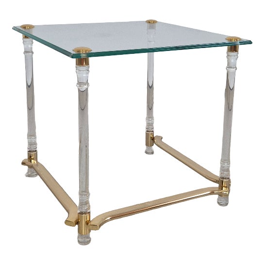 Hollywood Regency French Side Table in Acrylic, Brass and Glass, 1970s For Sale