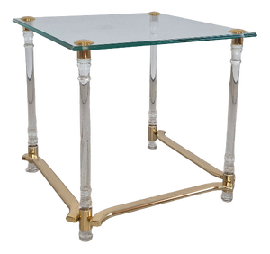 Hollywood Regency French Side Table in Acrylic, Brass and Glass, 1970s