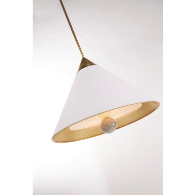 2020s Kelly Wearstler for Visual Comfort Signature Cleo Pendant in Antique-Burnished Brass & Antique White with Frosted Acrylic For Sale - Image 5 of 9