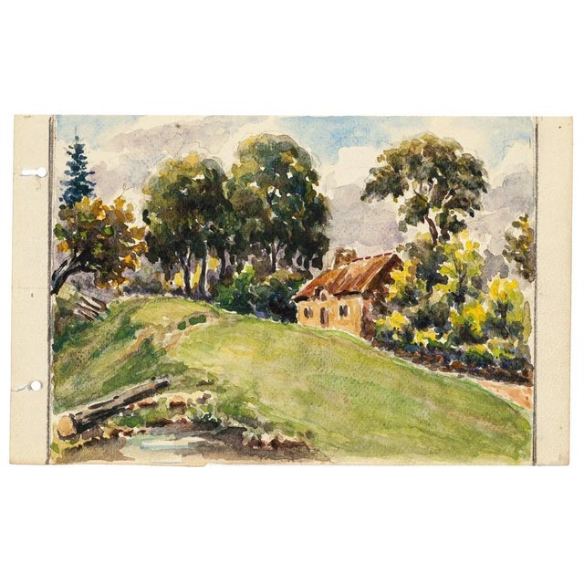 Cottage is an original painting in watercolor by an anonymous French artist of the XX century. The state of preservation...