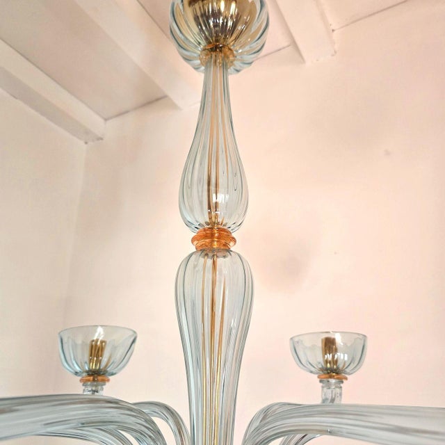 1980s Light Blue Murano Glass Chandelier, Mid Century Modern For Sale - Image 11 of 14