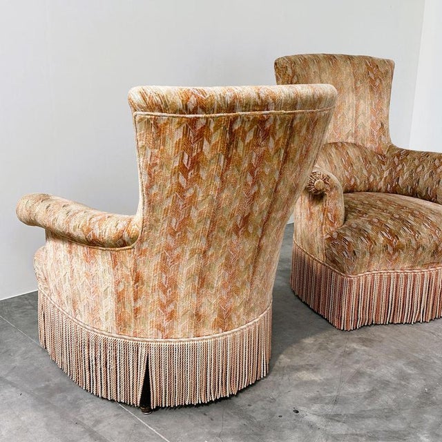 Hollywood Regency Sculptural Lounge Chairs with Fringed, Set of 2 For Sale - Image 4 of 11