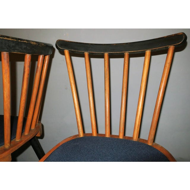 Mid-Century Dining Chairs with Splayed Legs and Navy Blue Seats, Set of 4 For Sale - Image 9 of 12