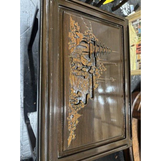 Vintage Engraved Nesting Tables Oriental Rose Wood Beautiful For Sale - Image 14 of 14