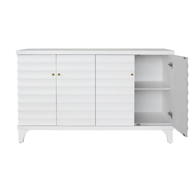 Worlds Away Matthew Izzo Home Gates Fluted White Lacquer Four Door Buffet With Brass Knobs For Sale - Image 4 of 9