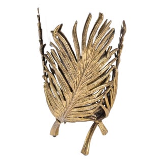 Modern Chrome- and Gold-Plated Metal Vase with Palm Leaf Motif, 20th Century For Sale