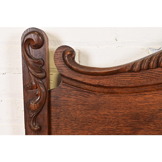 Wood Antique Victorian Carved Oak Full Size Bed, Circa 1890s For Sale - Image 7 of 14