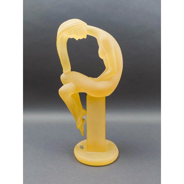 Monique Vintage Frosted Lucite Female Woman On Pedestal Sculpture. Measures approximately 7" long, 5 3/4" wide, 15 3/4" high.