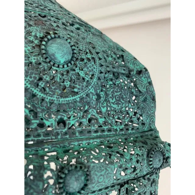 1950s Mediterranean Decorative Patina 3 Light Cluster Lanterns With Matching Chain and Canopy - Pair For Sale - Image 12 of 12