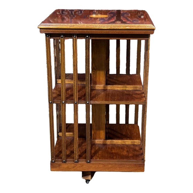 English Revolving Bookcase in Yew Wood, 1970s For Sale