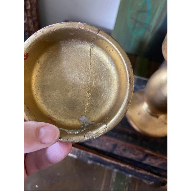 Pair of Vintage Italian Gilt Ceramic Candlestick Holders For Sale - Image 10 of 10