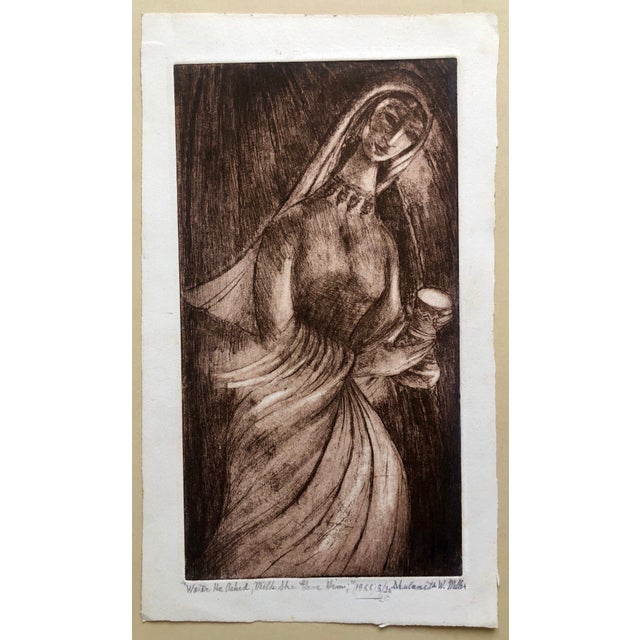 Shulamith Wittenberg Miller, "Water He Asked Milk She Gave Him" Etching Israeli Judaica Bezalel School Woman, 1966 For Sale In Miami - Image 6 of 6