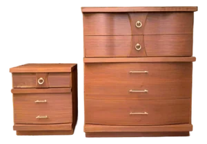 Vintage 1960s Refurbished Bassett Mid Century Modern Chest Dresser and Nightstand - Set of 2