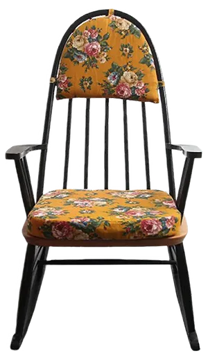 Rocking Chair with Yellow Cushions, 1950s