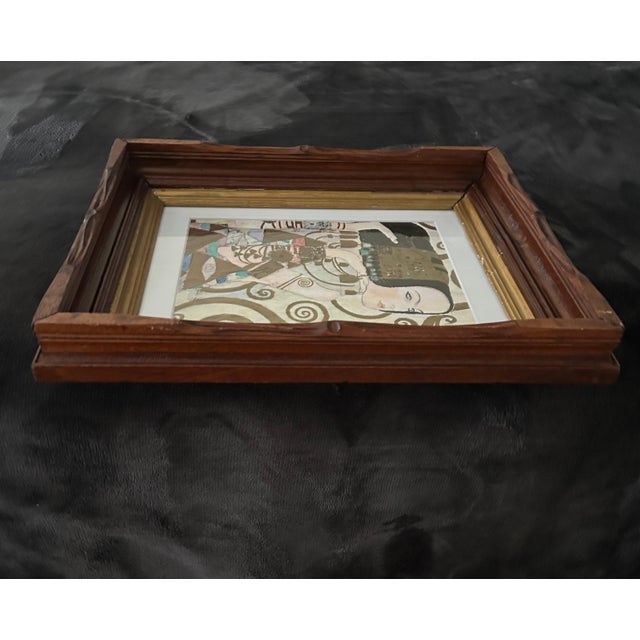 Mid 20th Century Vintage Dark Wood and Gilt Frame With Gustav Klimt Bookplate, “Fulfilment” For Sale - Image 5 of 8