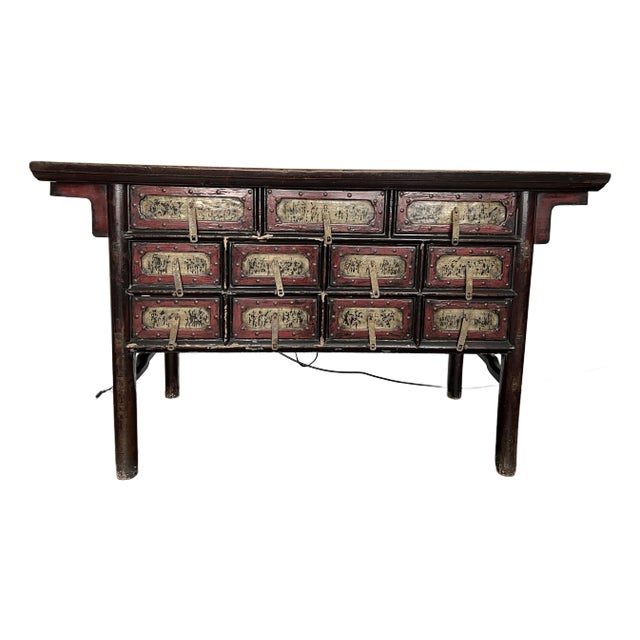Chinese Red, Tan & Brownish-Black Chest of Drawers (Early 1800s) For Sale